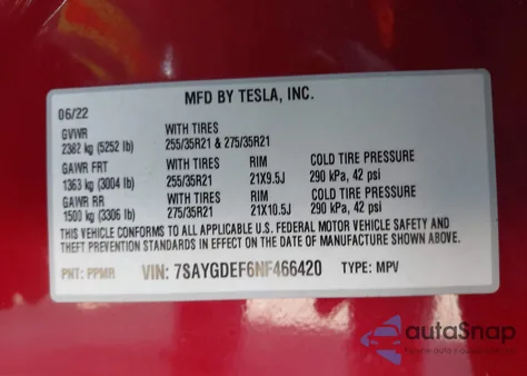 2022 Tesla Model Y Performance Dual Motor All-Wheel Drive z USA, uszkodzony, nr VIN 7SAYGDEF6NF466420
